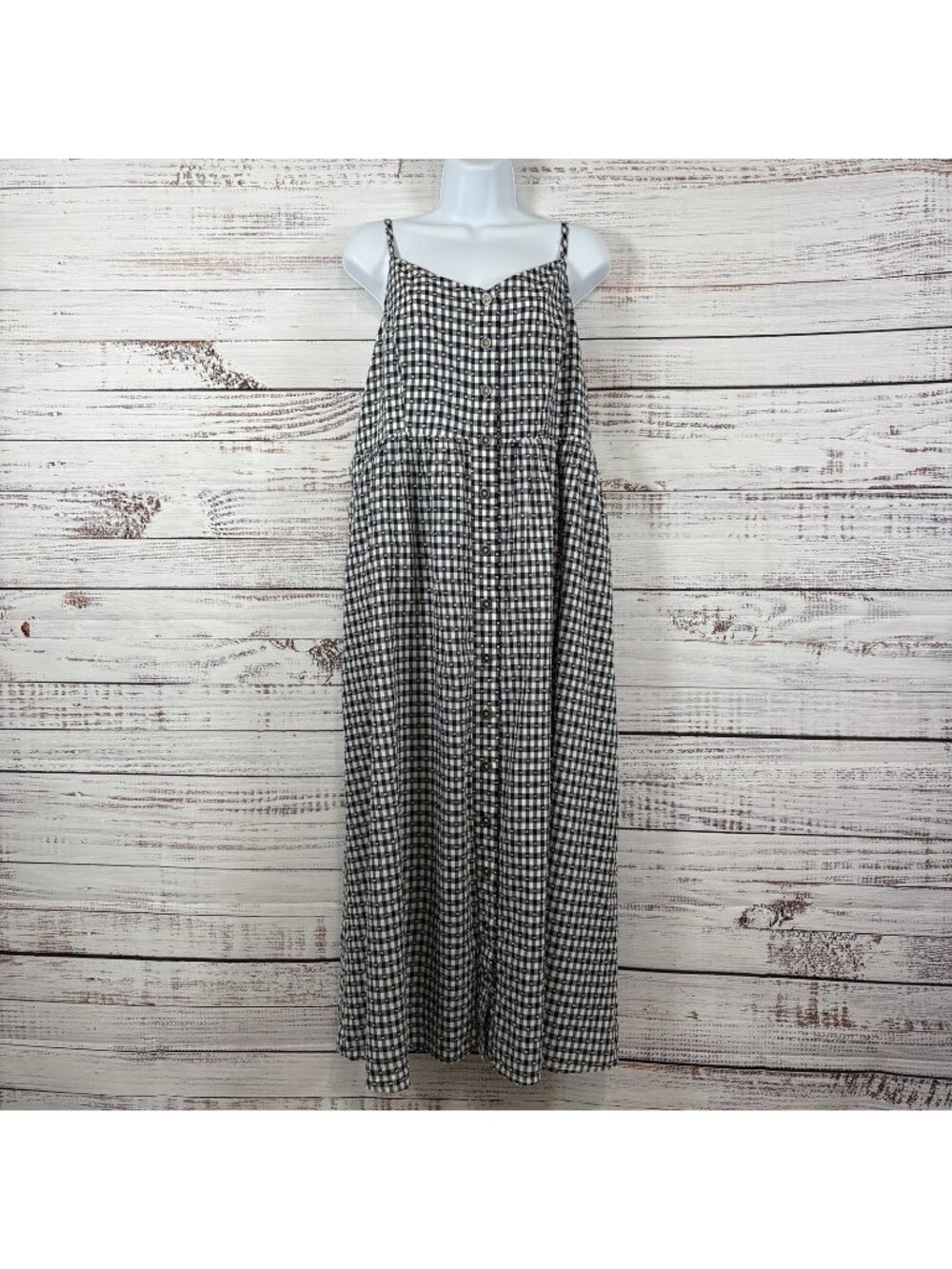 ModCloth Blue Gingham Check Button Front Sleeveless Sundress